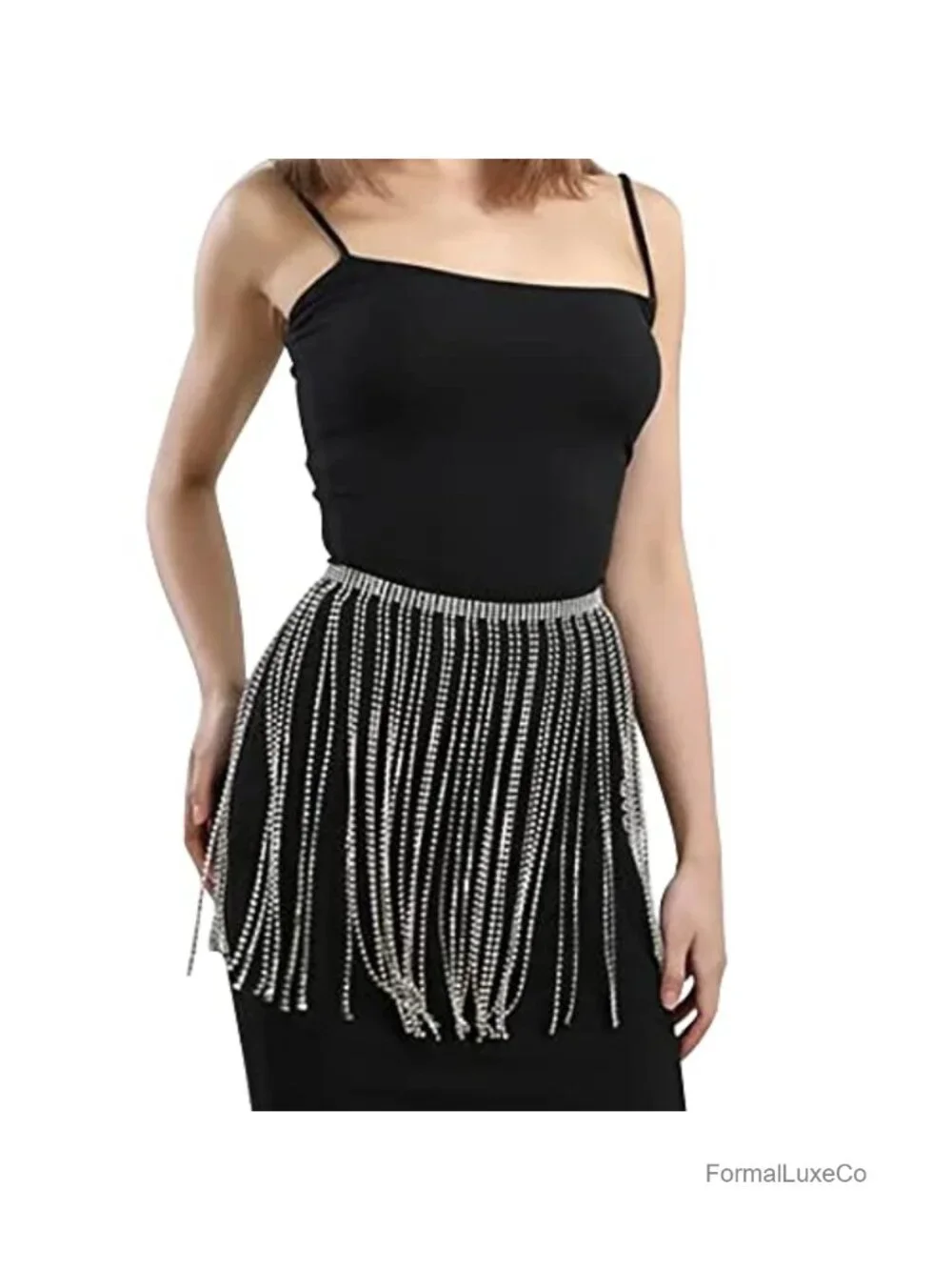Rhinestone Fringe Waist Chain Belt for Dresses Jeans Skirts